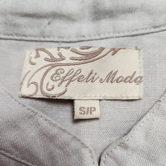 Shirt Dress Mini 100% Linen safari inspired Tan color Buttons Size S EFFETI MODA - Picture 7 of 13